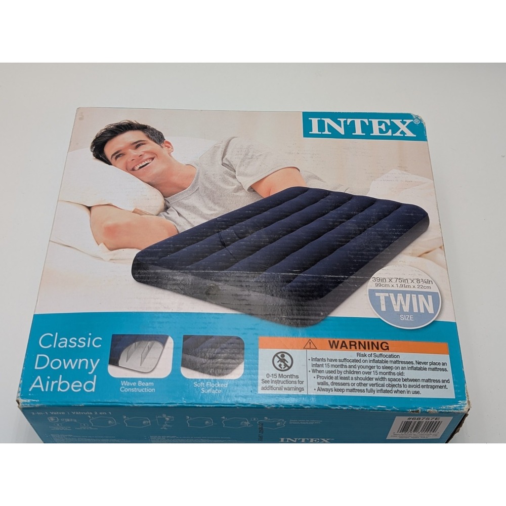 Intex Classic Downy Twin Air Mattress 39x75" Inflatable Bed Camping Guest Bed